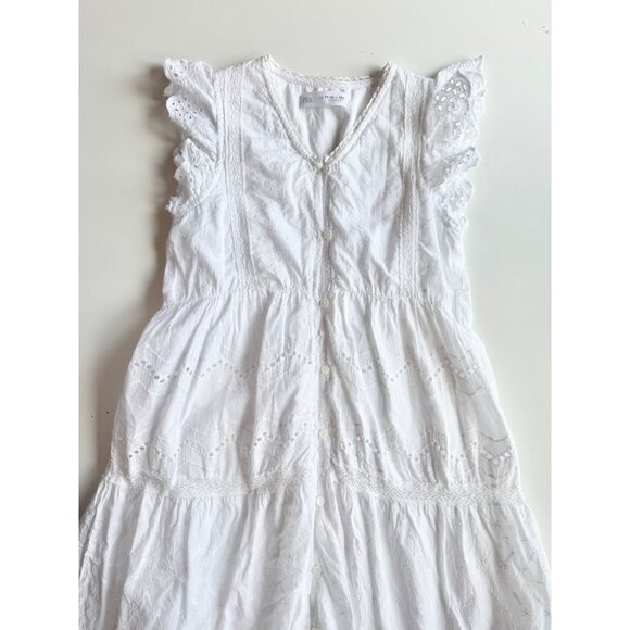 Girls' ZARA White Cotton Poplin Embroidered Eyelet Tiered Maxi Dress, Size 11-12 - Picture 2 of 14